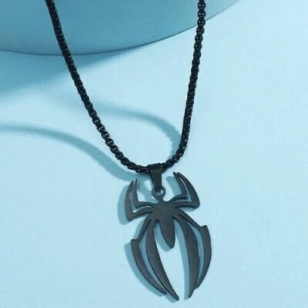 Stainless Steel Black Spider Pendant Necklace Unisex‎ Adults and Teens